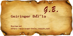 Geiringer Béla névjegykártya